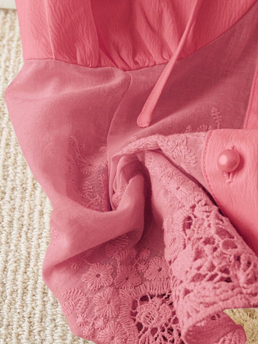 Pink Casual Women's Convertible Ruffle Tie-Up Lace Off-Shoulder Cropped Top - Picture 4 of 4